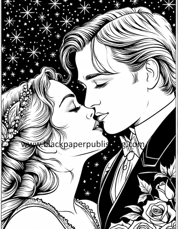 Titanic inspired jack and rose starry sky coloring page for adults