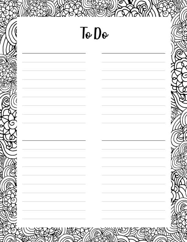 Free printable to do lists that you can color in