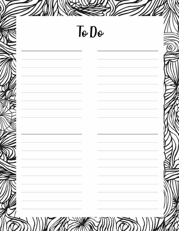 Free printable to do lists that you can color in