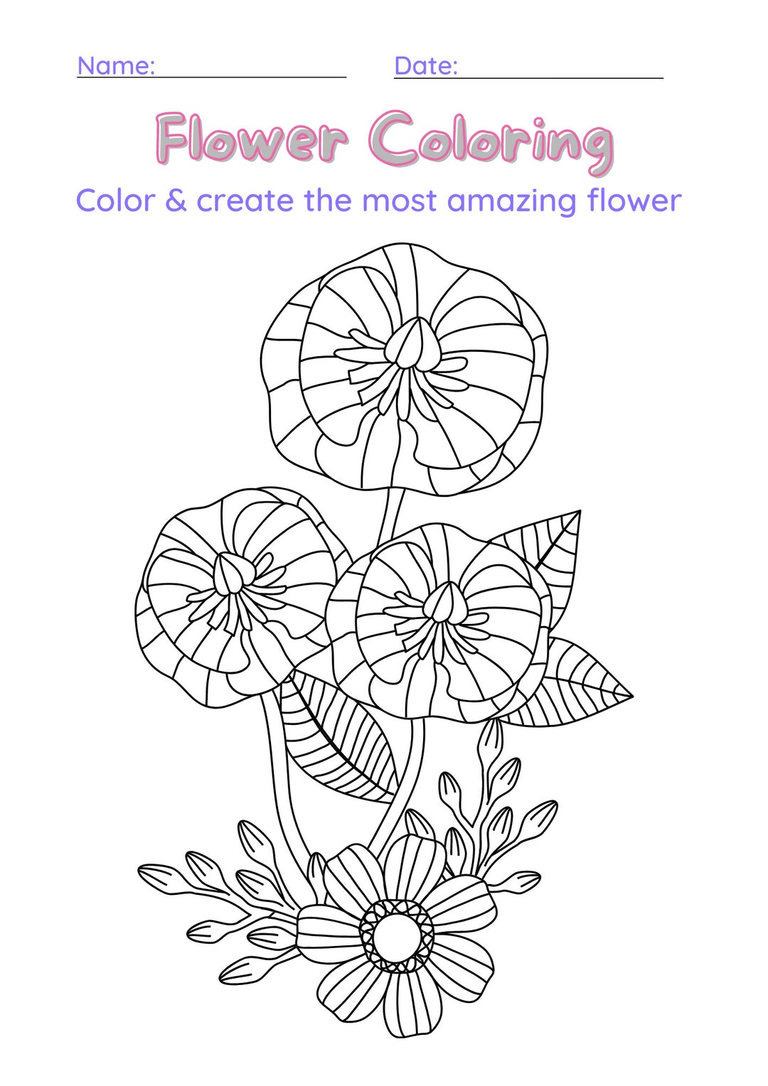 Instant download digital kids coloring page coloring page for kids kids flower coloring page worksheet printable pdf kids coloring pages