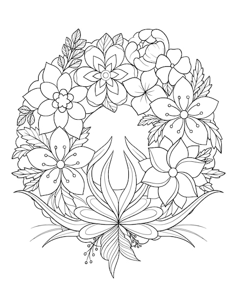 Premium vector a black and white drawing of a flower flower circle flower coloring page flower hand drawn