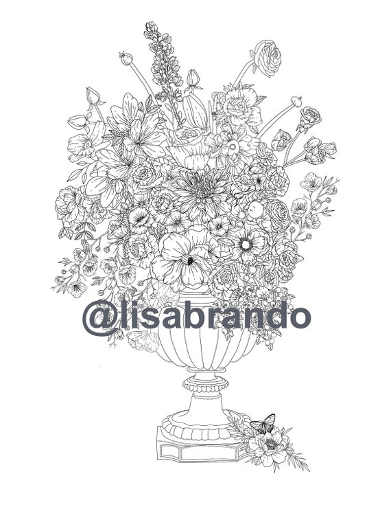 Flower fantasy vase coloring page lisa brando frame and sell make money selling your finished artwork