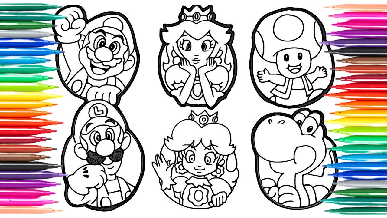Coloring super mario peach toad luigi daisy and yoshi coloring page coloring for kids