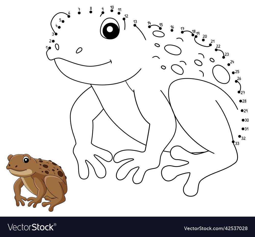 Dot to cane toad frog animal coloring page vector image