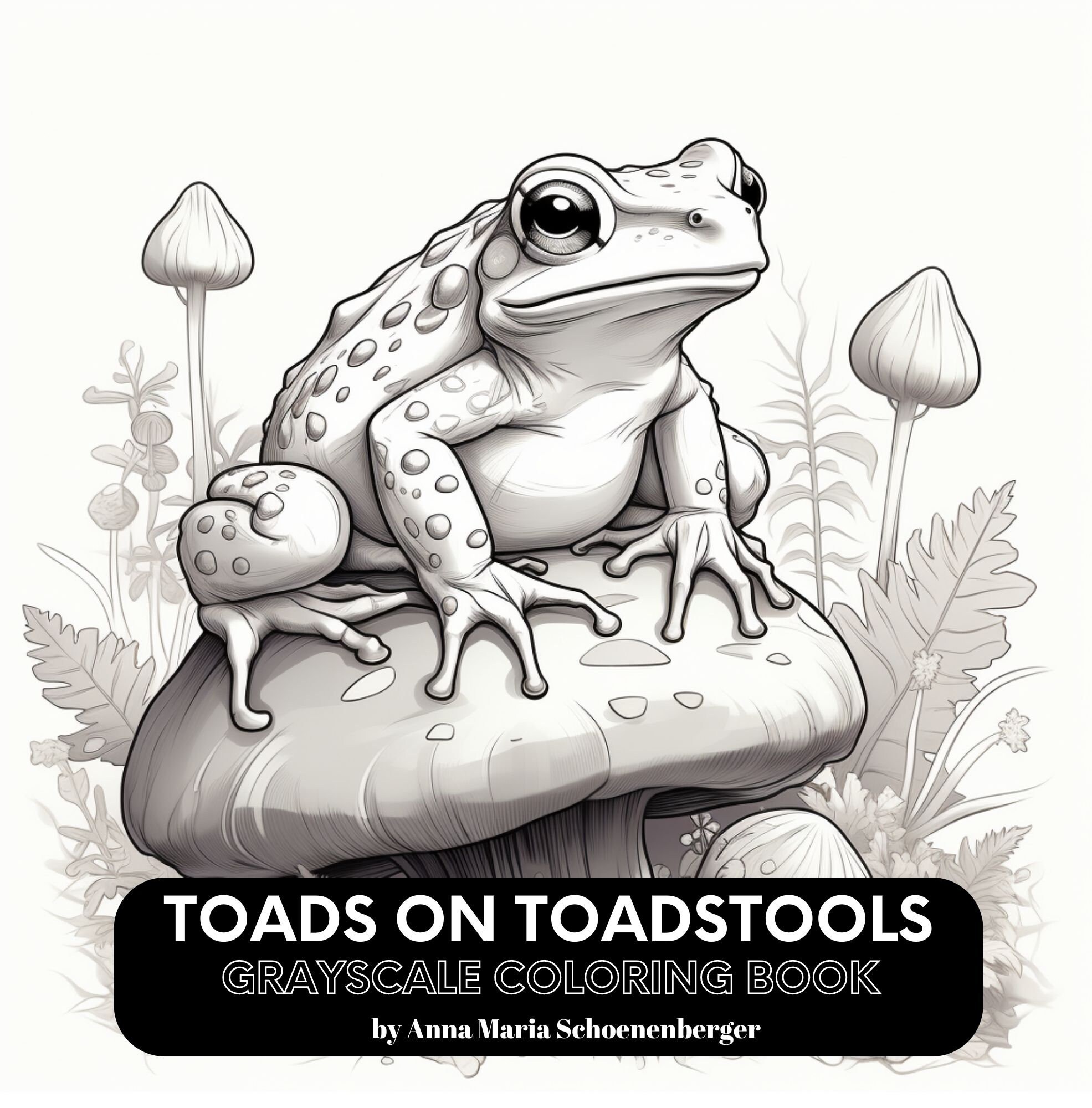 Toads on toadstools grayscale coloring pages