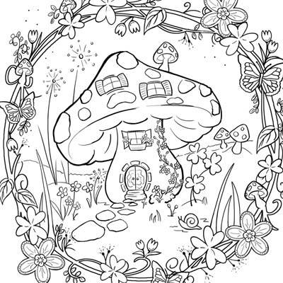 Mushroom house coloring page c