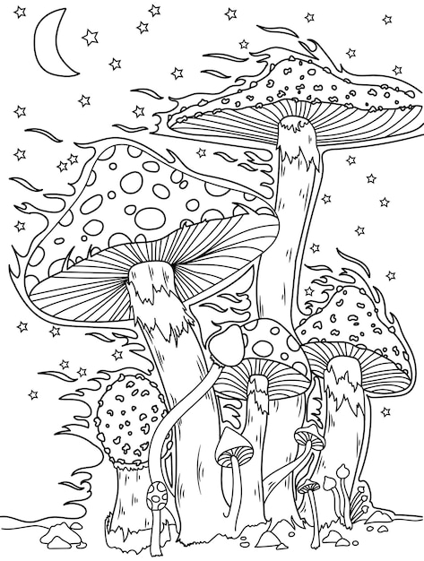 Premium vector mushroom coloring page for young adults