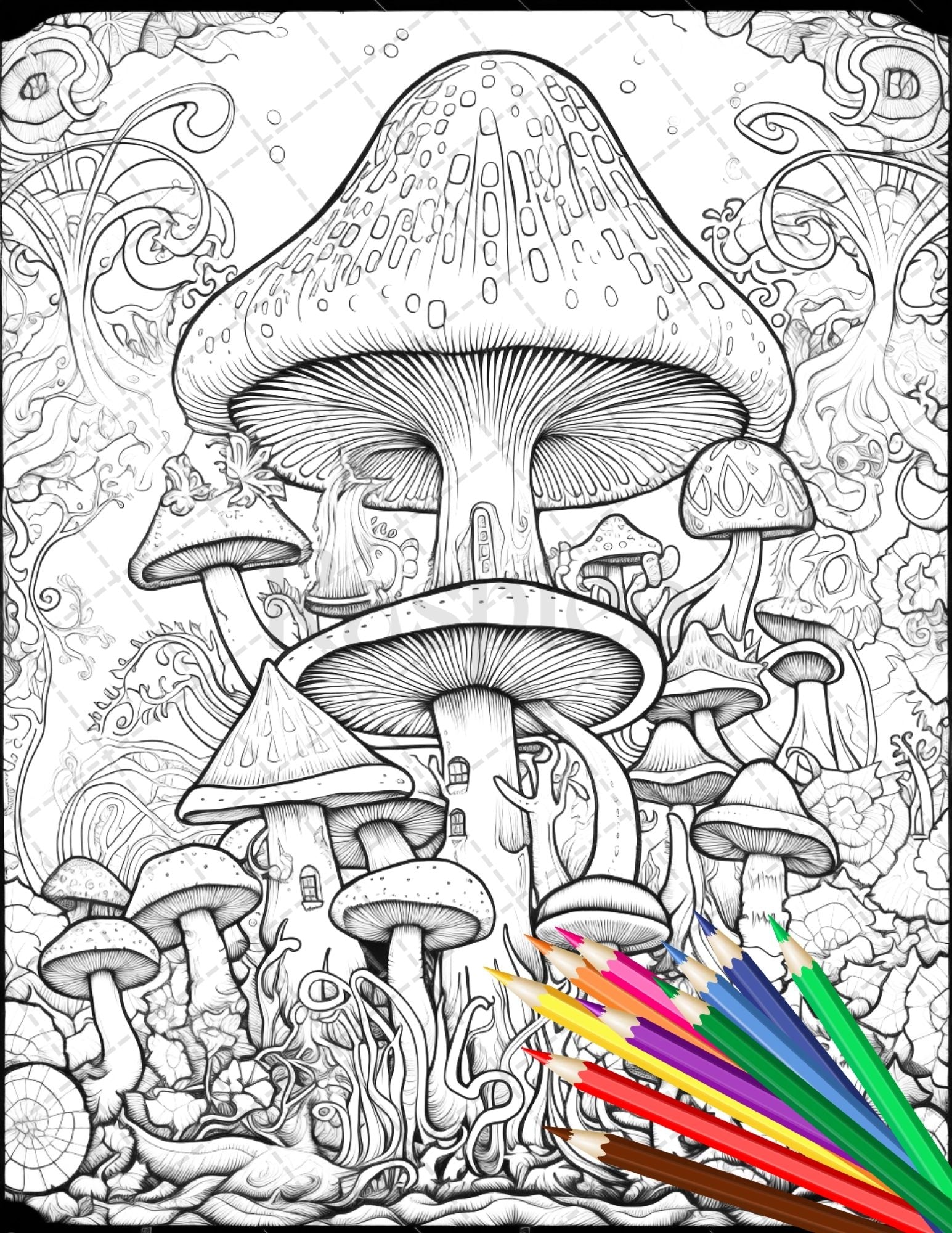 Psychedelic mushroom forest coloring book printable for adults trippy â coloring