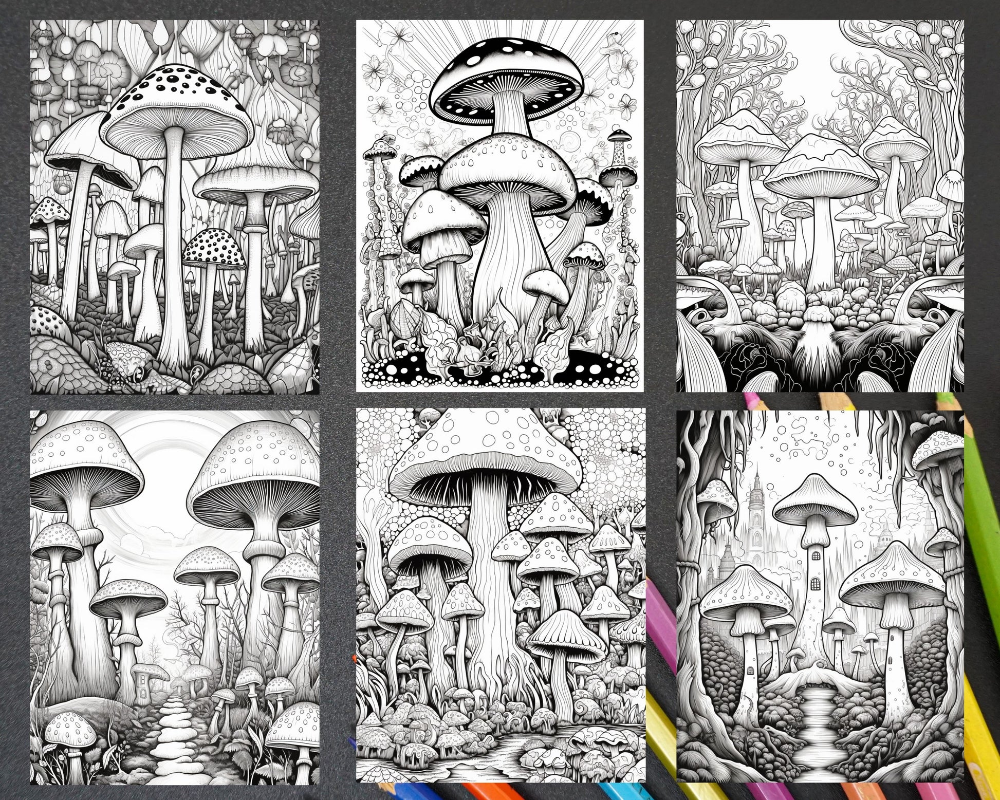 Psychedelic mushroom forest coloring book printable for adults trippy â coloring