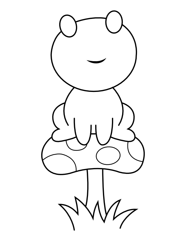 Printable frog and toadstool coloring page