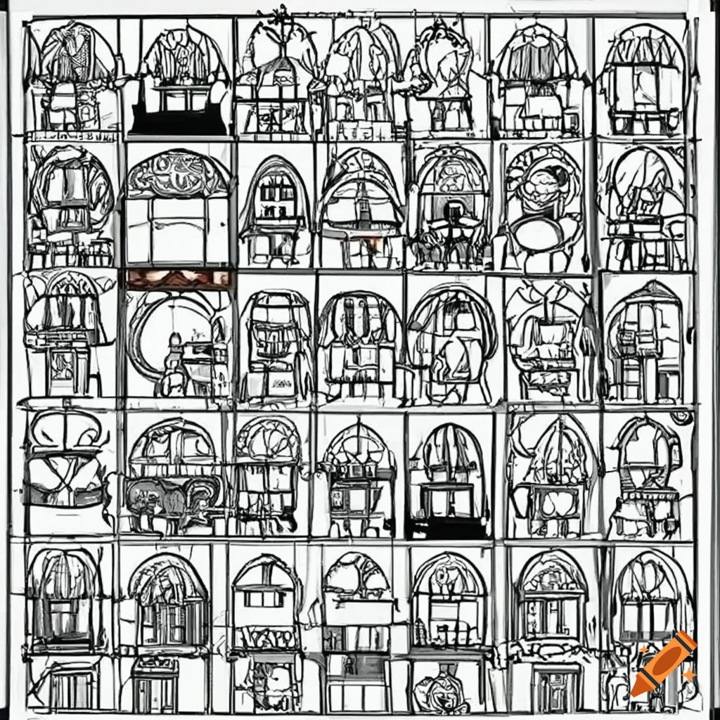 Black and white coloring page of toca world characters in a big house on