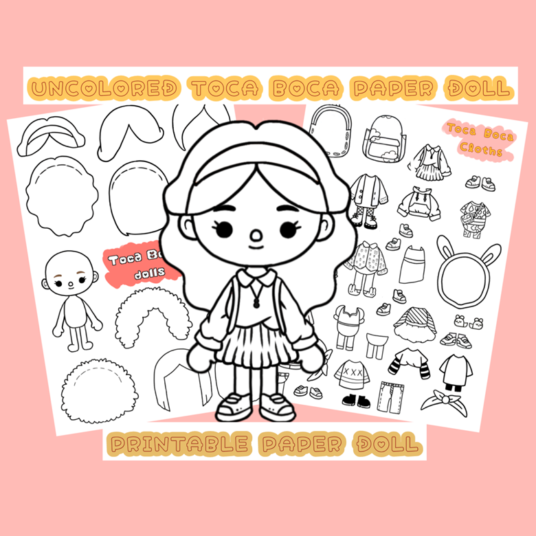 Color toca boca paper doll and clothes toca boca papercraft quiet book pages printable paper doll