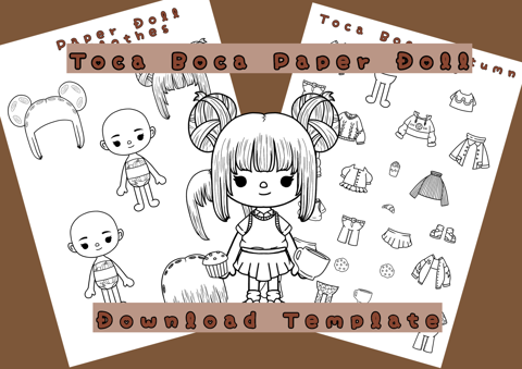 Printable color toca boca paper doll autumn clothes activities for kids paper crafts for kids instant digital download