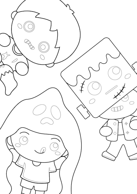 Premium vector halloween and kids theme coloring pages a for kids and adult