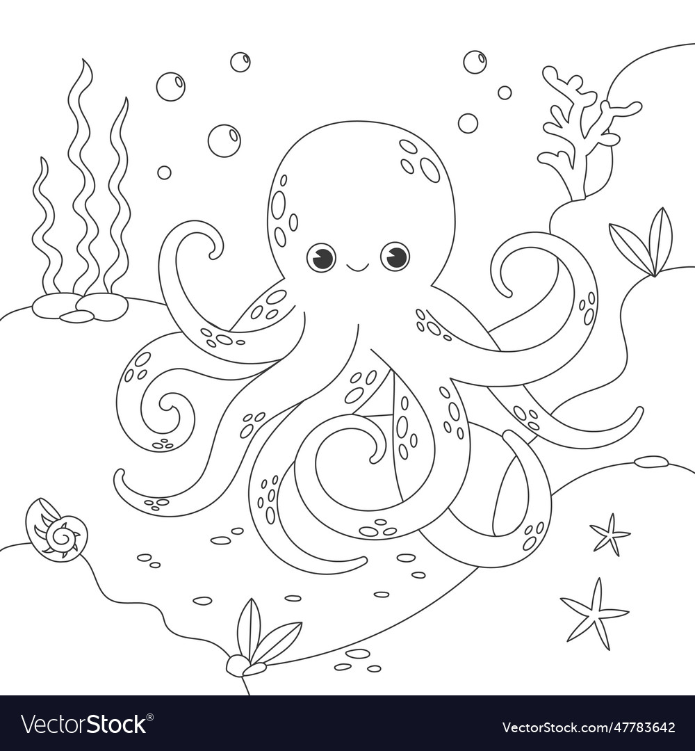 Children coloring book with octopus royalty free vector