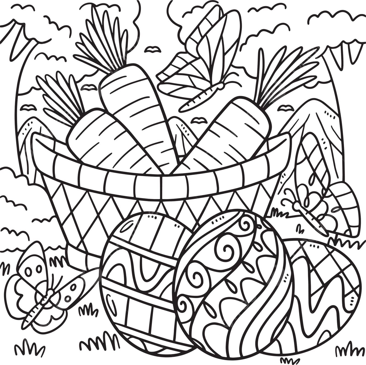 Coloring page for kids easter eggs and carrots vector colouring tradition holiday png and vector with transparent background for free download