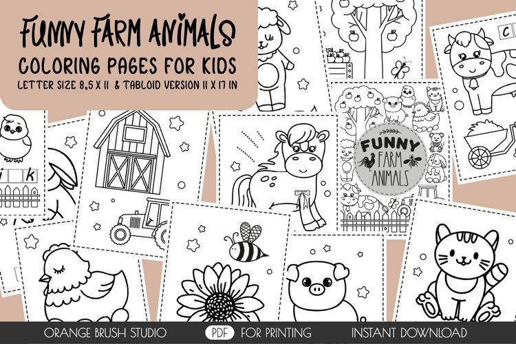 Cute kawaii farm animals kids activity coloring pages pdf