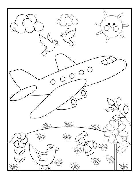 Premium vector airplane coloring pages for kids toddlers vector