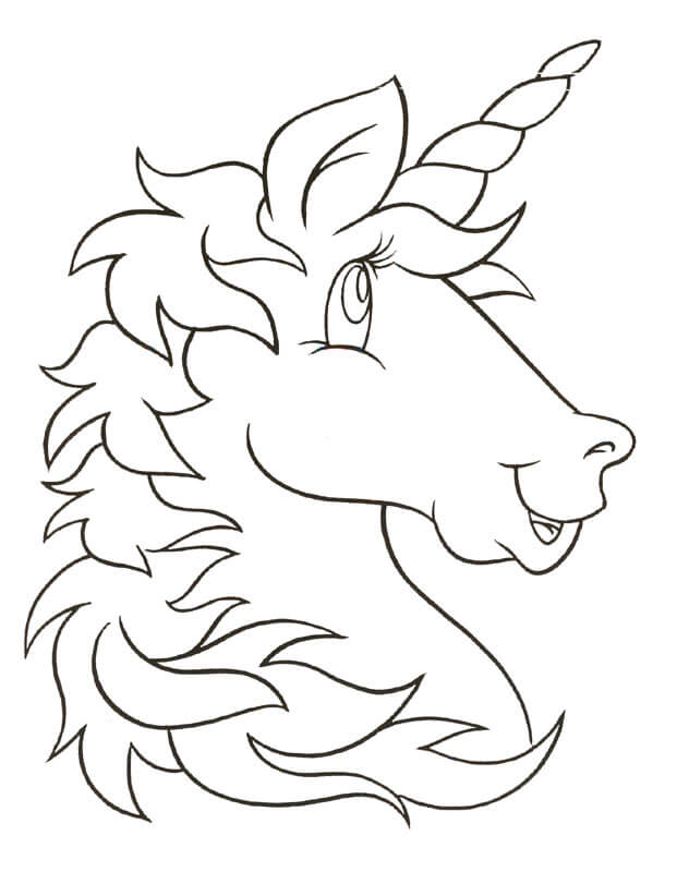 Head unicorn funny coloring page