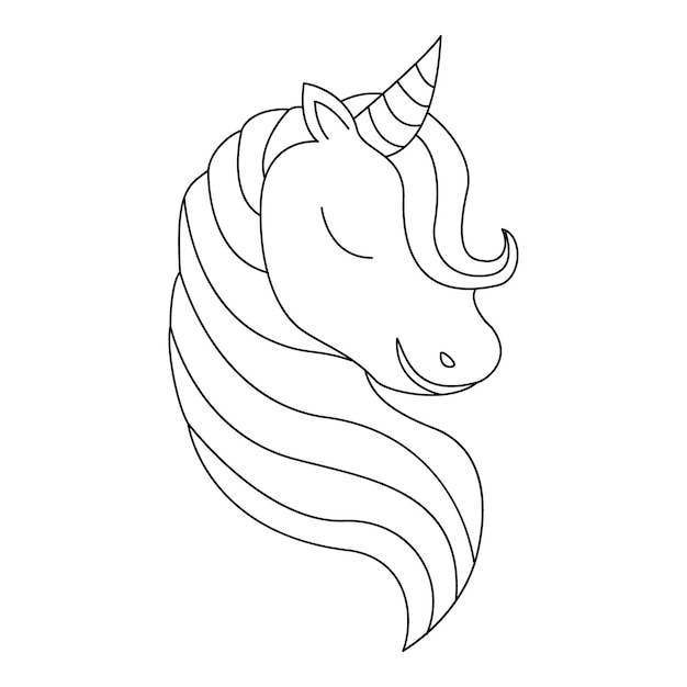 Premium vector cute unicorn head illustration for coloring pages