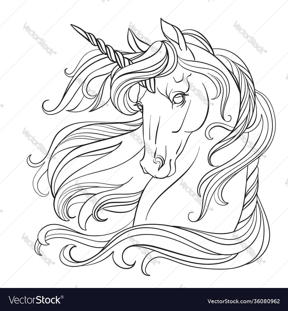 Unicorn head coloring book page royalty free vector image