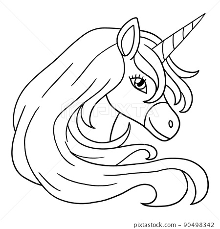 Unicorn head isolated coloring page for kids