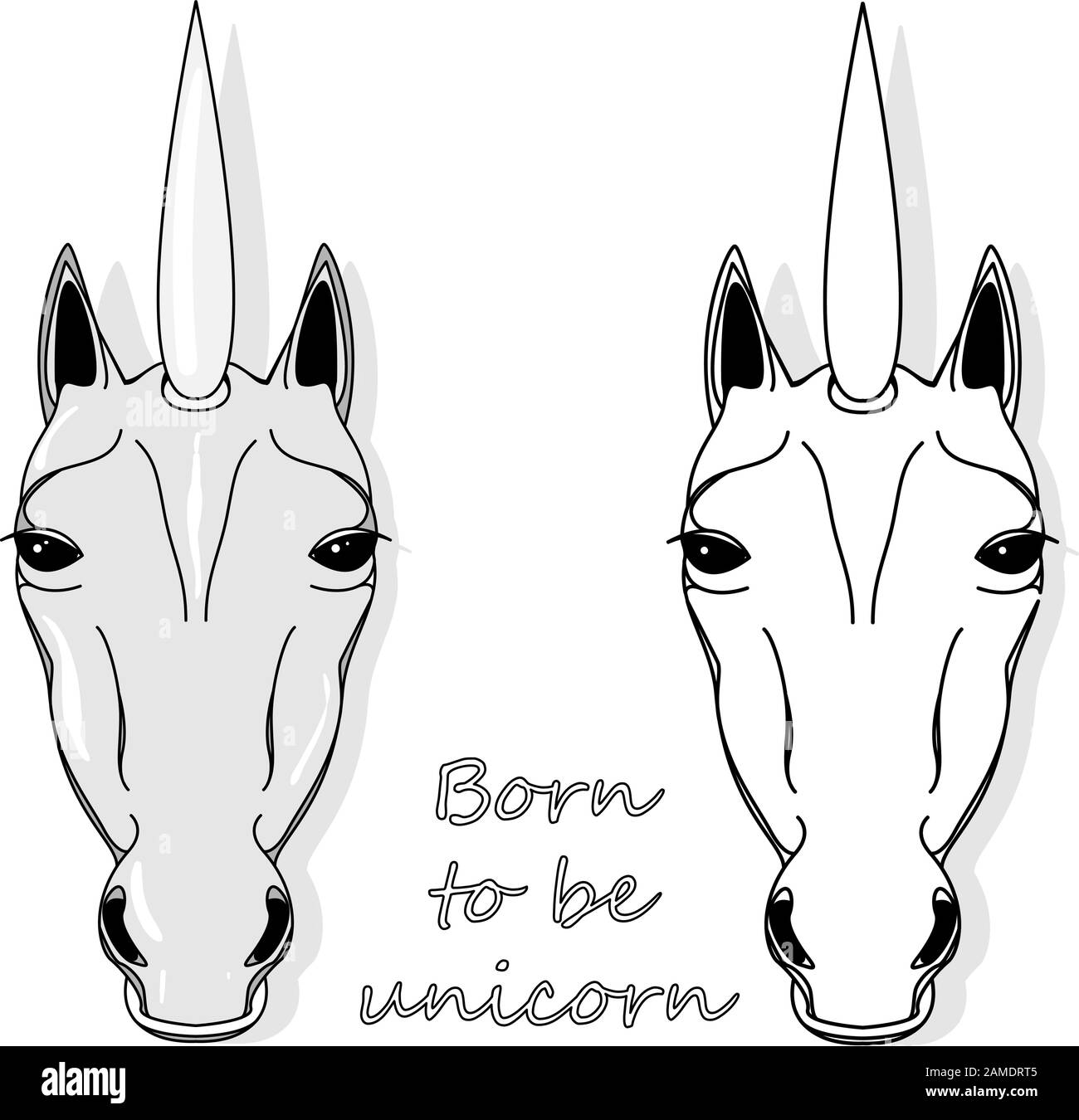 Unicorn head illustration isolated on white background vector illustration coloring page stock vector image art