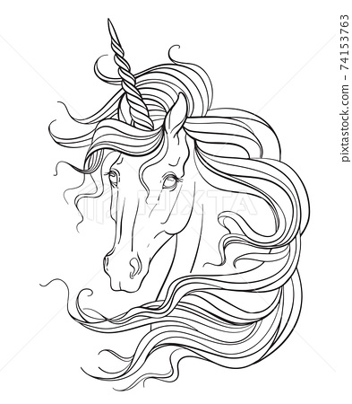 Unicorn head vector illustration coloring book