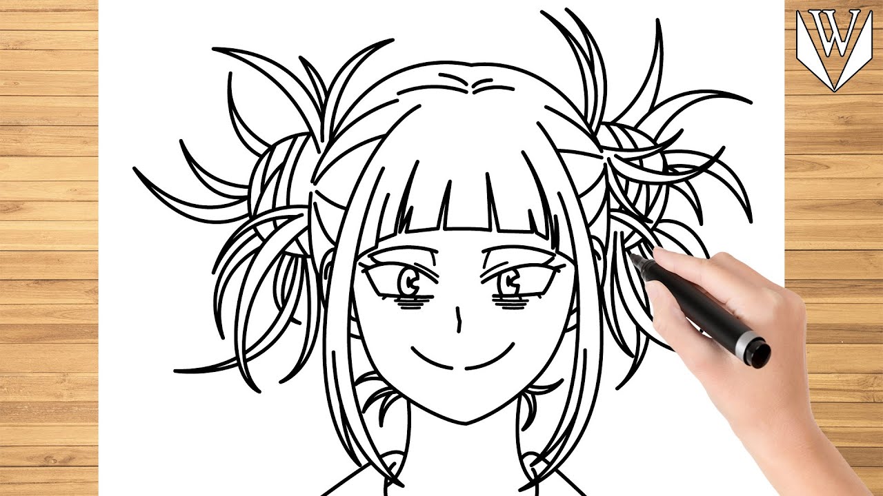 How to draw himiko toga my hero academia step by step tutorial free download coloring page