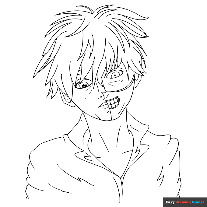 Ken kaneki from tokyo ghoul coloring page easy drawing guides