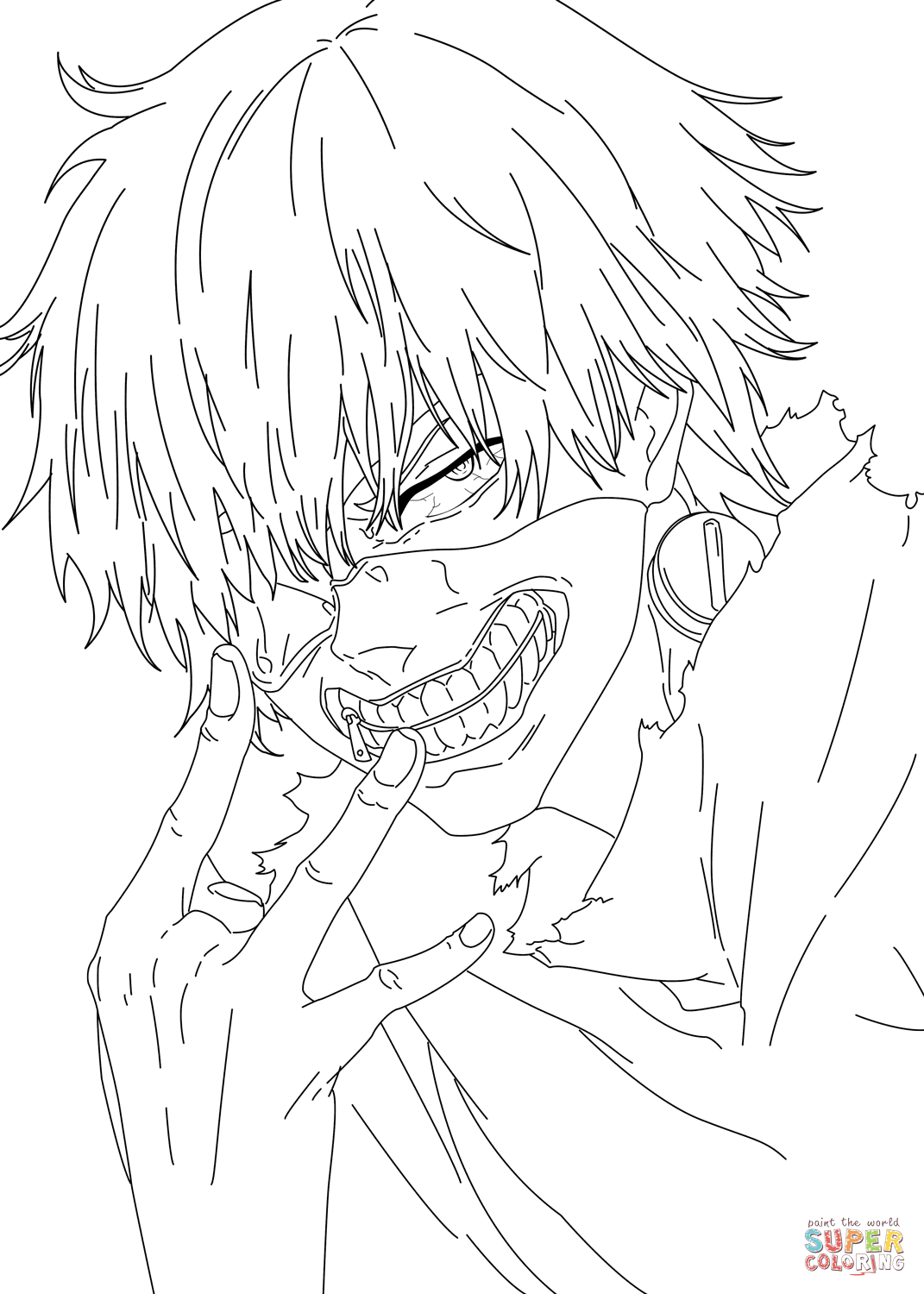 Ken kaneki from tokyo ghoul manga coloring page free printable coloring pages