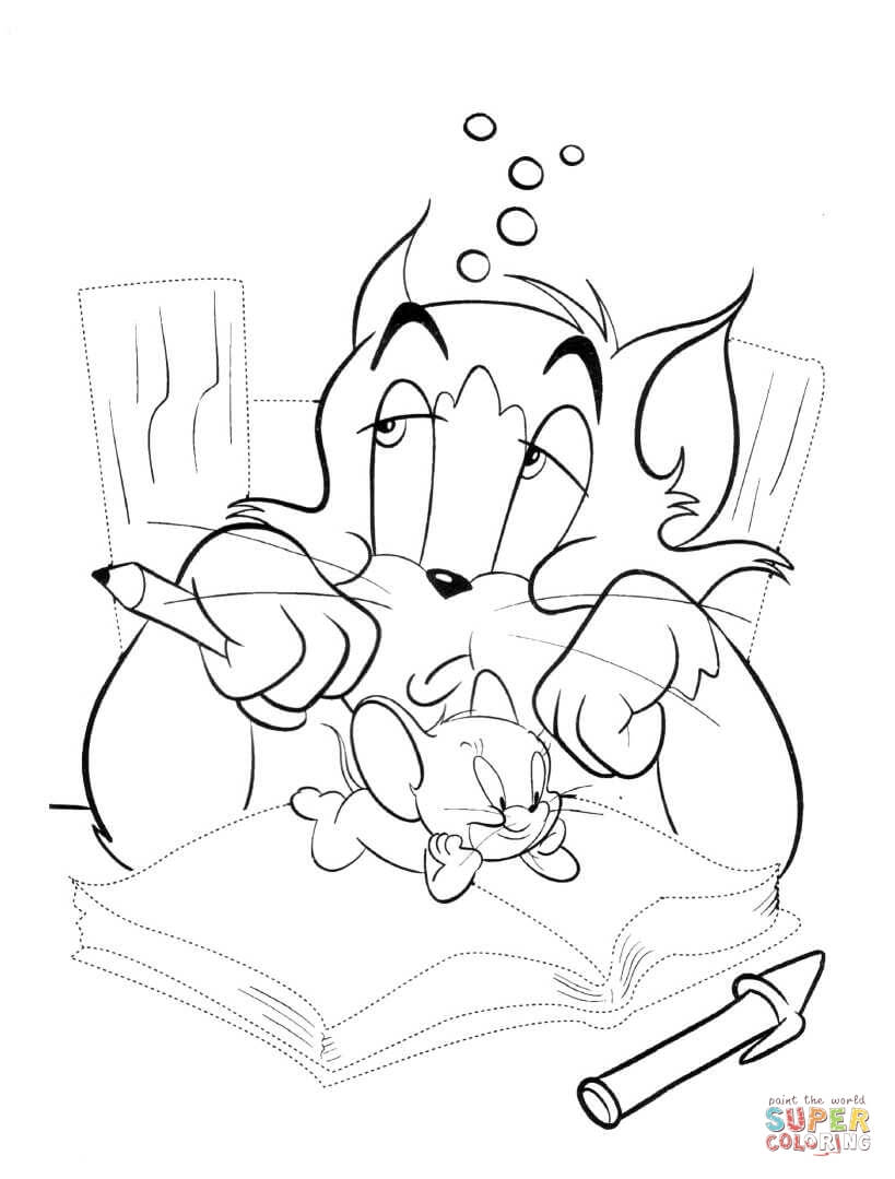 Tom and jerry are writing a book coloring page free printable coloring pages