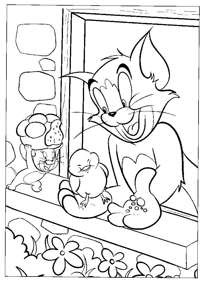 Playful tom and jerry coloring pages with duck