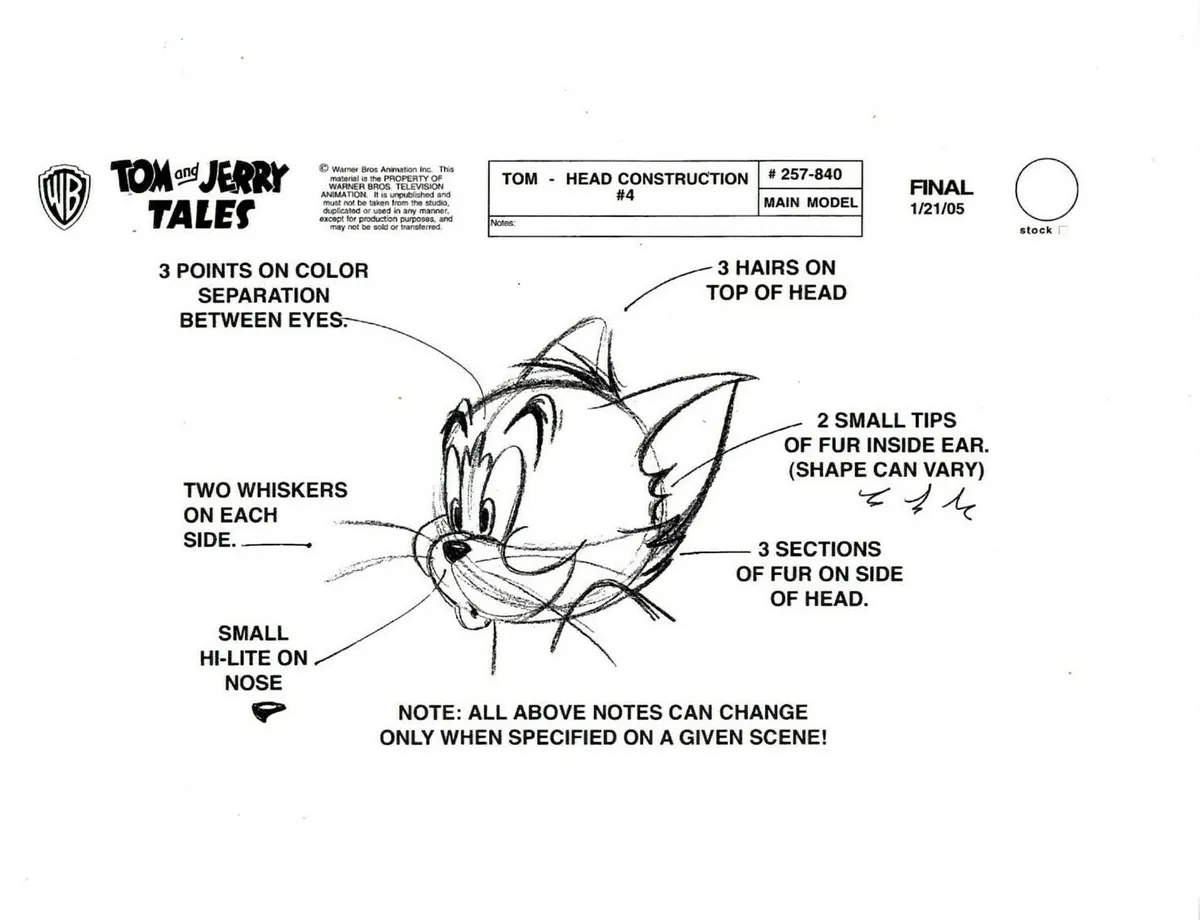 Tom jerry tales archival copy character tom model sheet page wb