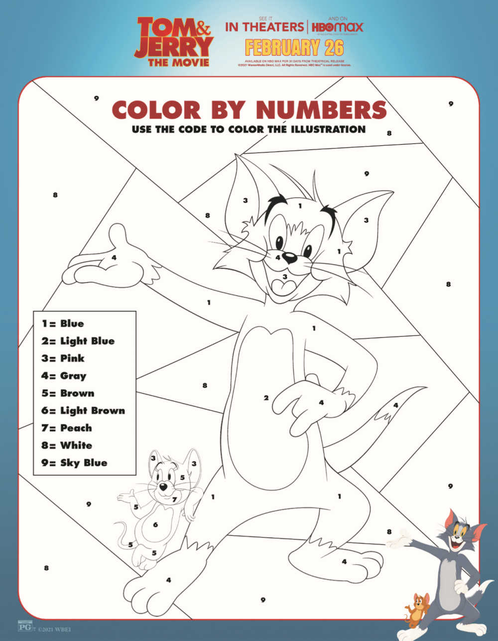 Free printable tom and jerry color by number