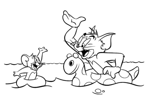 Tom and jerry are swimming in the sea coloring page free printable coloring pages