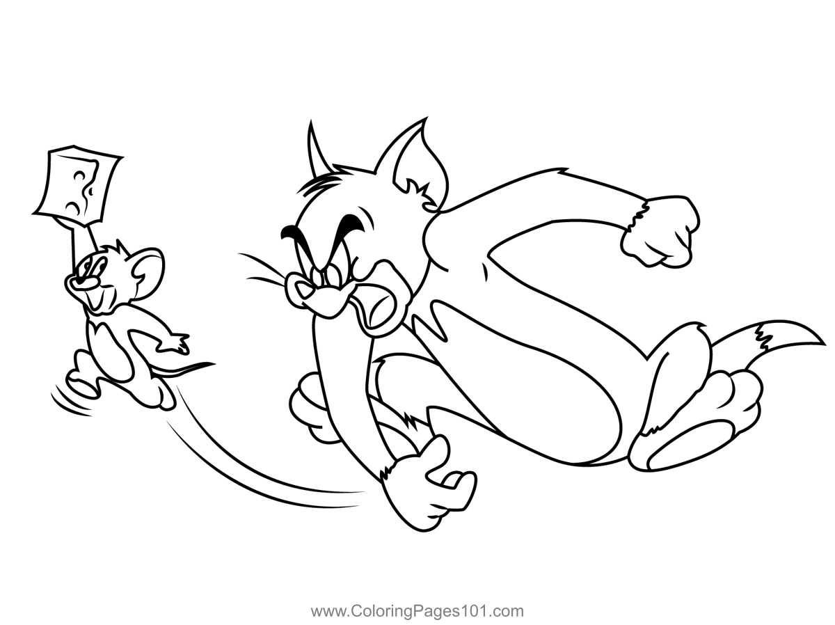 Tom and jerry playing coloring page for kids