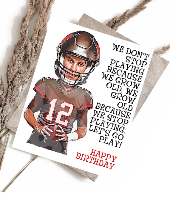 Tom brady caricature card football birthday card sports gift football lover card funny birthday card sports fan greeting card