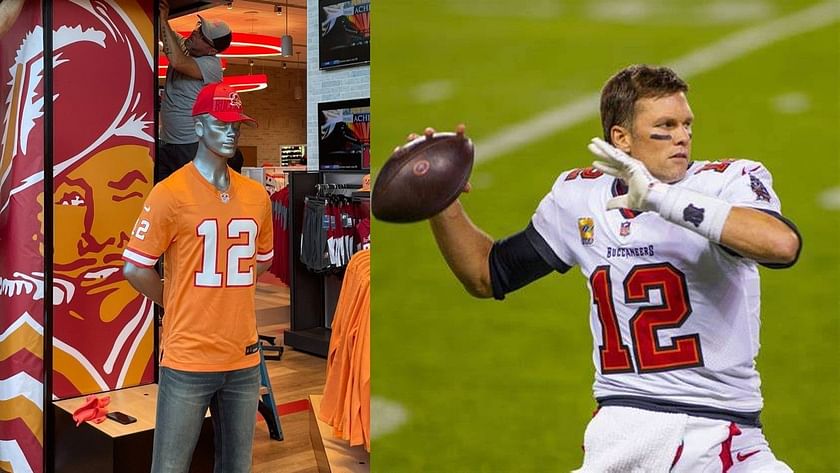 In photos tom bradys buccaneers creamsicle jersey goes on sale despite legendary qbs retirement from nfl