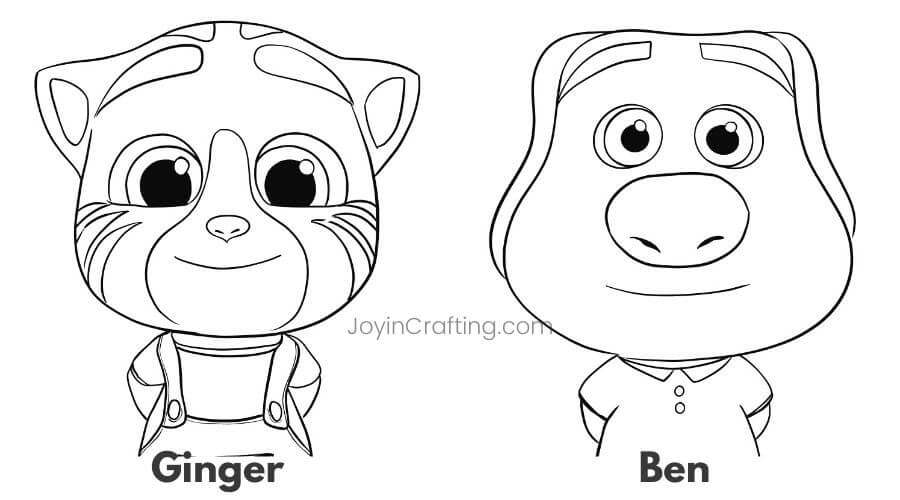 Talking tom cat and friends coloring page sheets