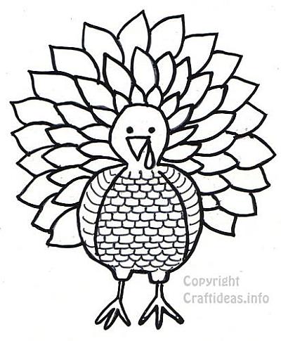 Free thanksgiving turkey coloring book page craft pattern