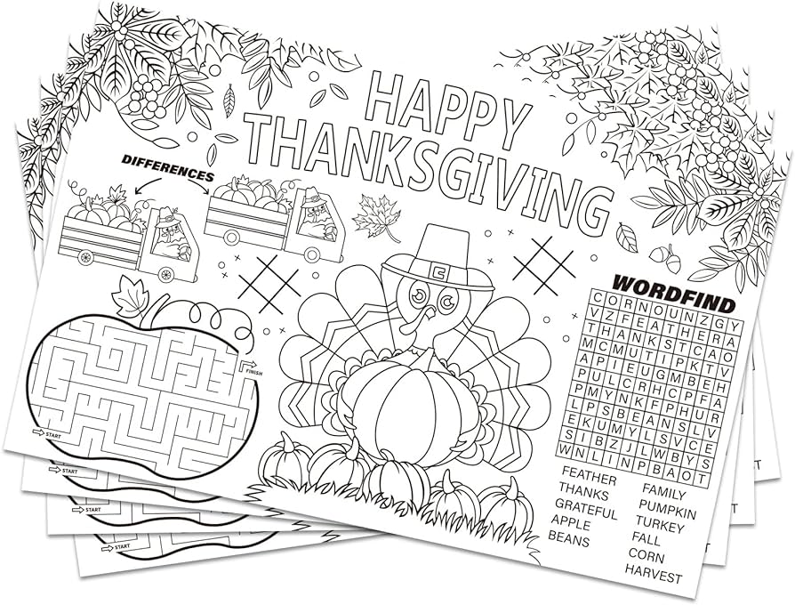 Disposable fall thanksgiving place mats for kids pack tom turkey paper place mat âx â turkey thanksgiving day table mat sheets for autumn children school party decor home kitchen