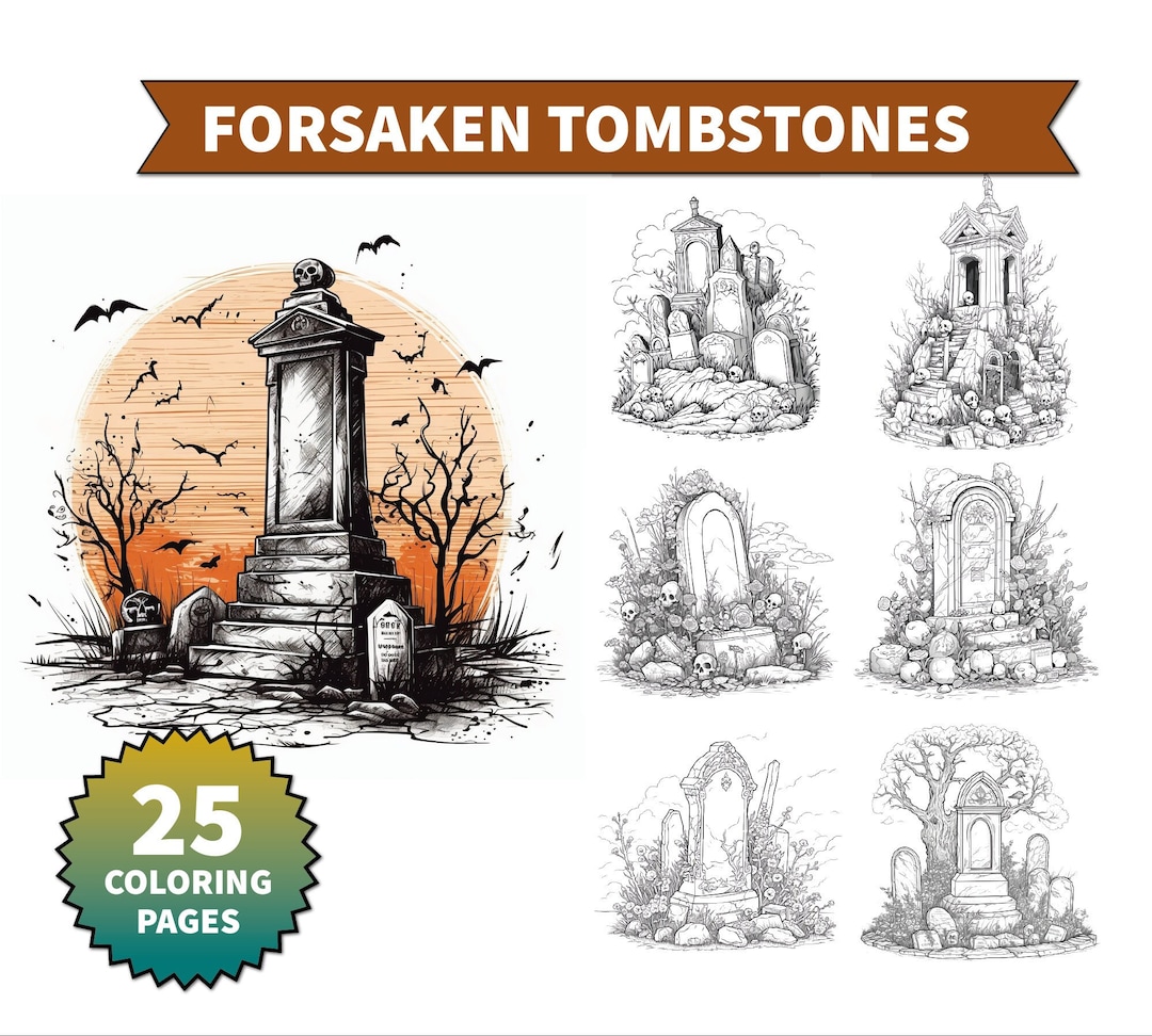 Halloween tombstones coloring pages for adults instant download halloween decor spooky prints graveyard print halloween printable