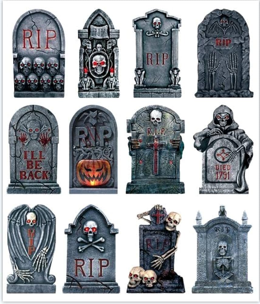 Whaline pcs halloween tombstone cutouts with glue points style gravestone cut outs skull skeleton grimace pumpkin pattern paper cutting for halloween party classroom school decoration in office products