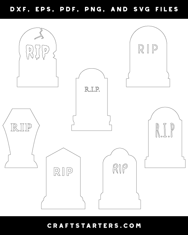 Rip tombstone outline patterns dfx eps pdf png and svg cut files