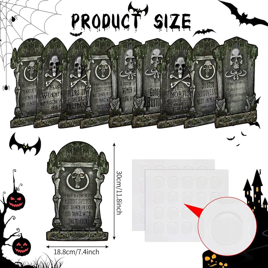 Clabby pieces halloween tombstone cutouts halloween graveyard tombstone cutouts headstone cutouts with skeleton and cross halloween party wall decorations halloween party haunted home supplies home kitchen