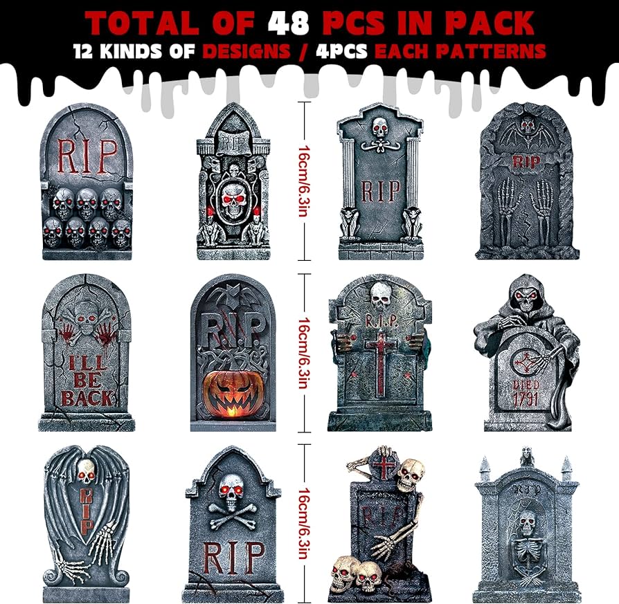 Whaline pcs halloween tombstone cutouts with glue points style gravestone cut outs skull skeleton grimace pumpkin pattern paper cutting for halloween party classroom school decoration in office products