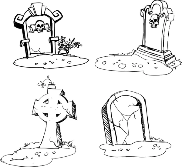 Scary tombstones in halloween night outlines stock vector by yadviga