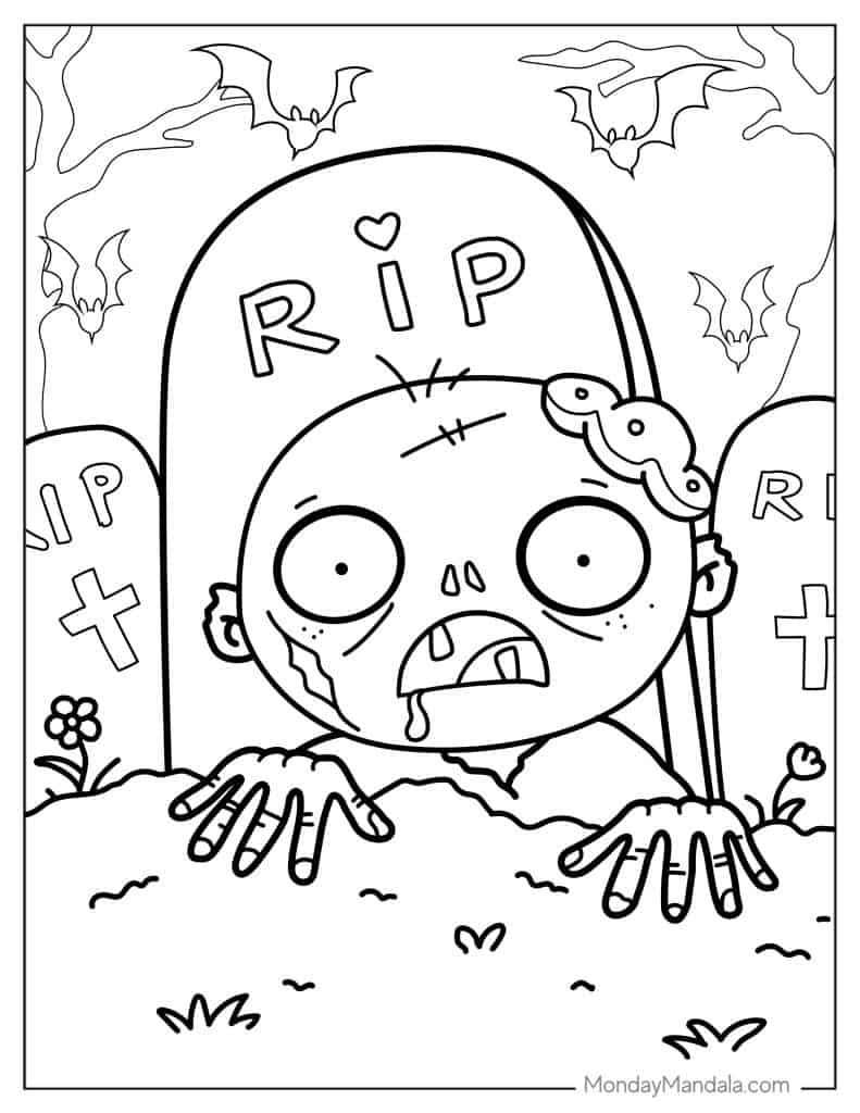 Zombie coloring pages free pdf printables