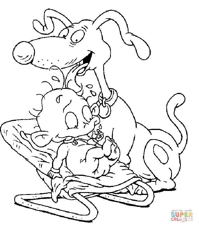 Spike licking tommy coloring page free printable coloring pages